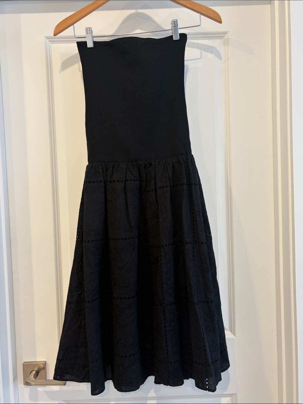 WeWoreWhat Black Strapless Eyelet Skirt Dress